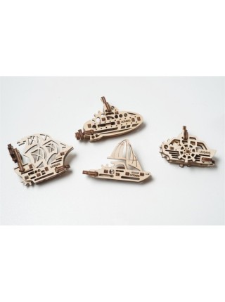 Сборная модель Ugears Фиджет Корабли. Набор из 4 шт.